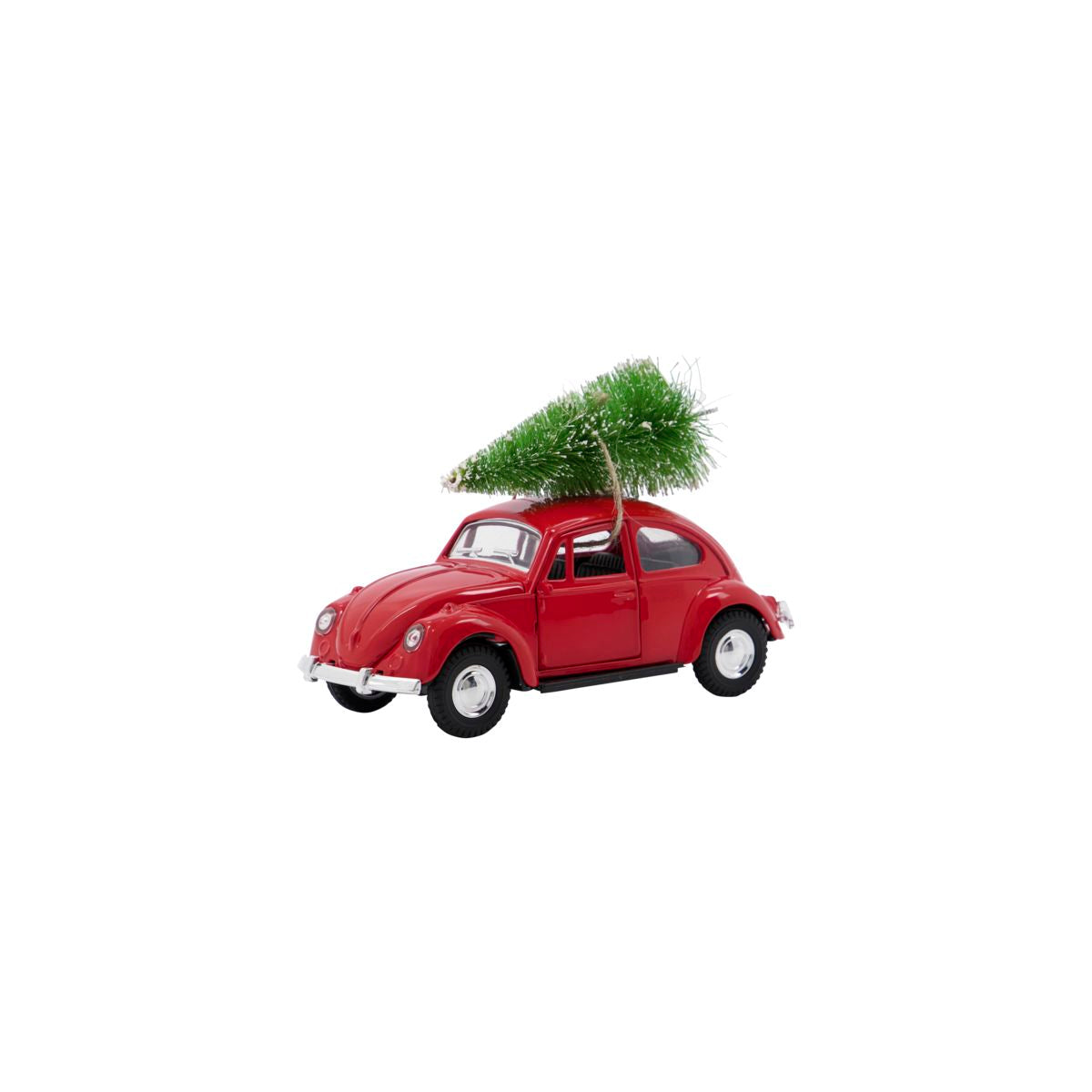 The Ornament Xmas Car Christmas Decoration in Red by House Doctor features a small car with a green tree on top, perfect as a festive ornament or nostalgic décor, beautifully presented on a white background.