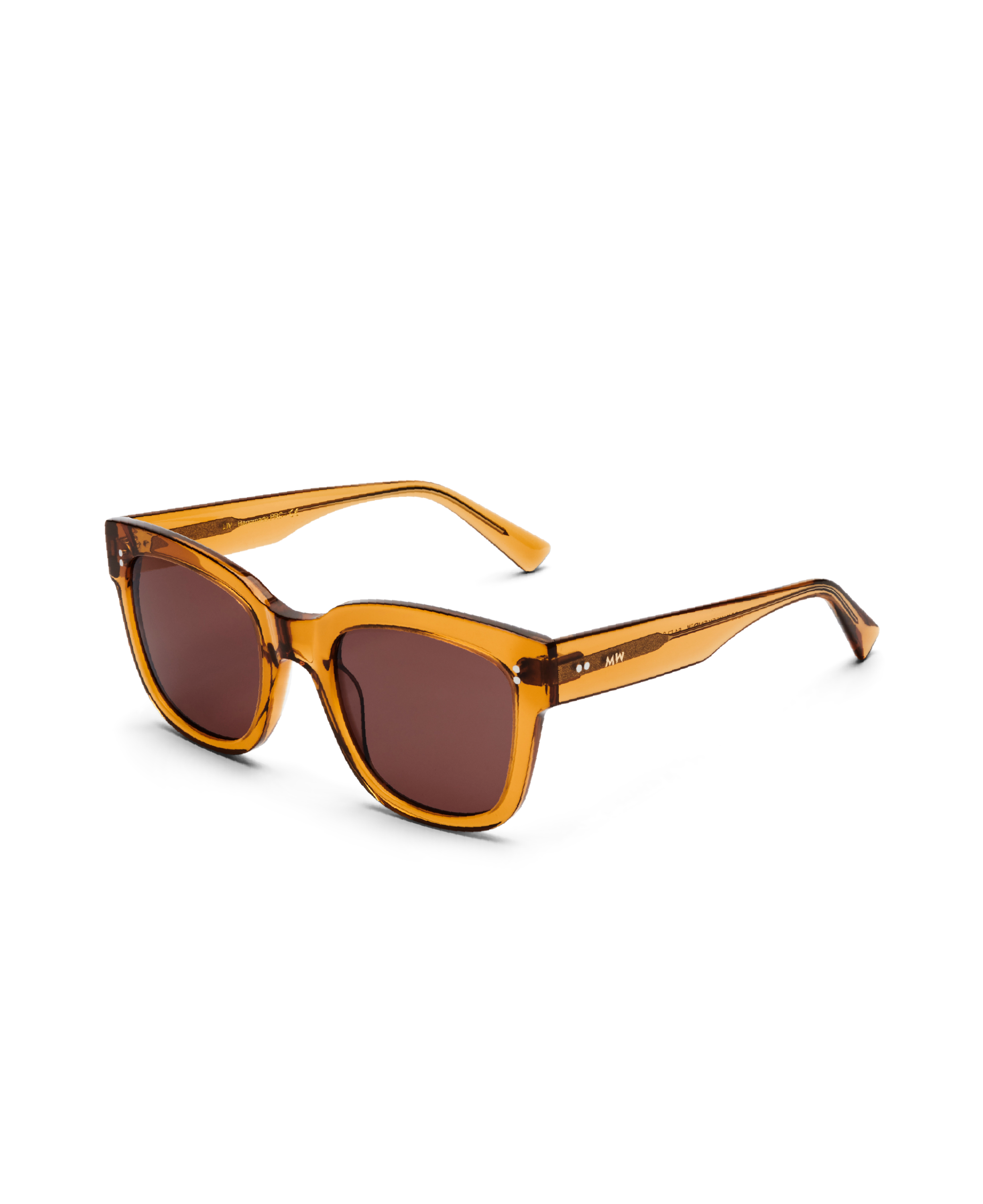 The MESSYWEEKEND Sunglasses Liv in Coffee Brown feature handcrafted rectangular acetate frames and brown UV-protective lenses, shown on a white background.
