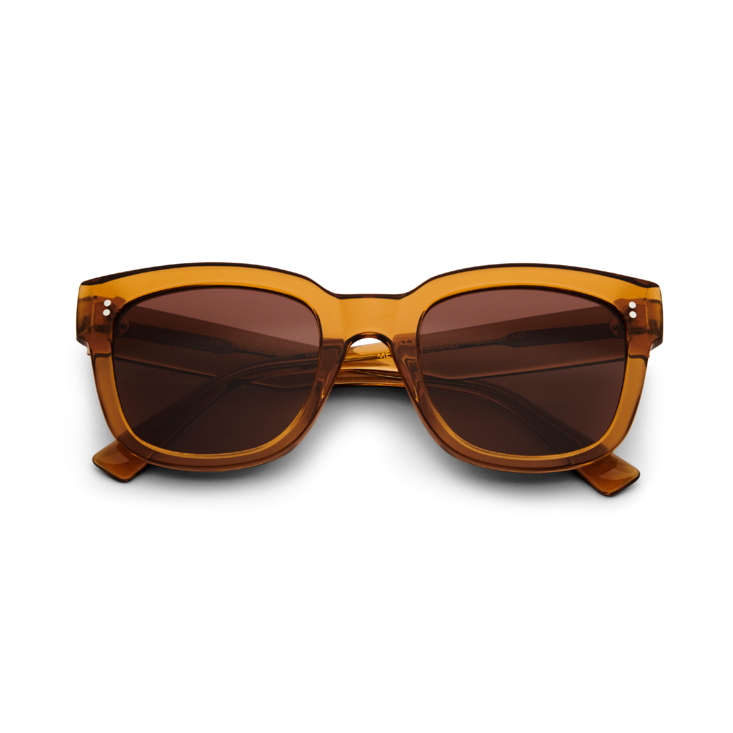 The MESSYWEEKEND Sunglasses Liv in Coffee Brown with brown lenses feature amber-brown rectangular acetate frames and dark tinted lenses, displayed front-facing against a plain black background.