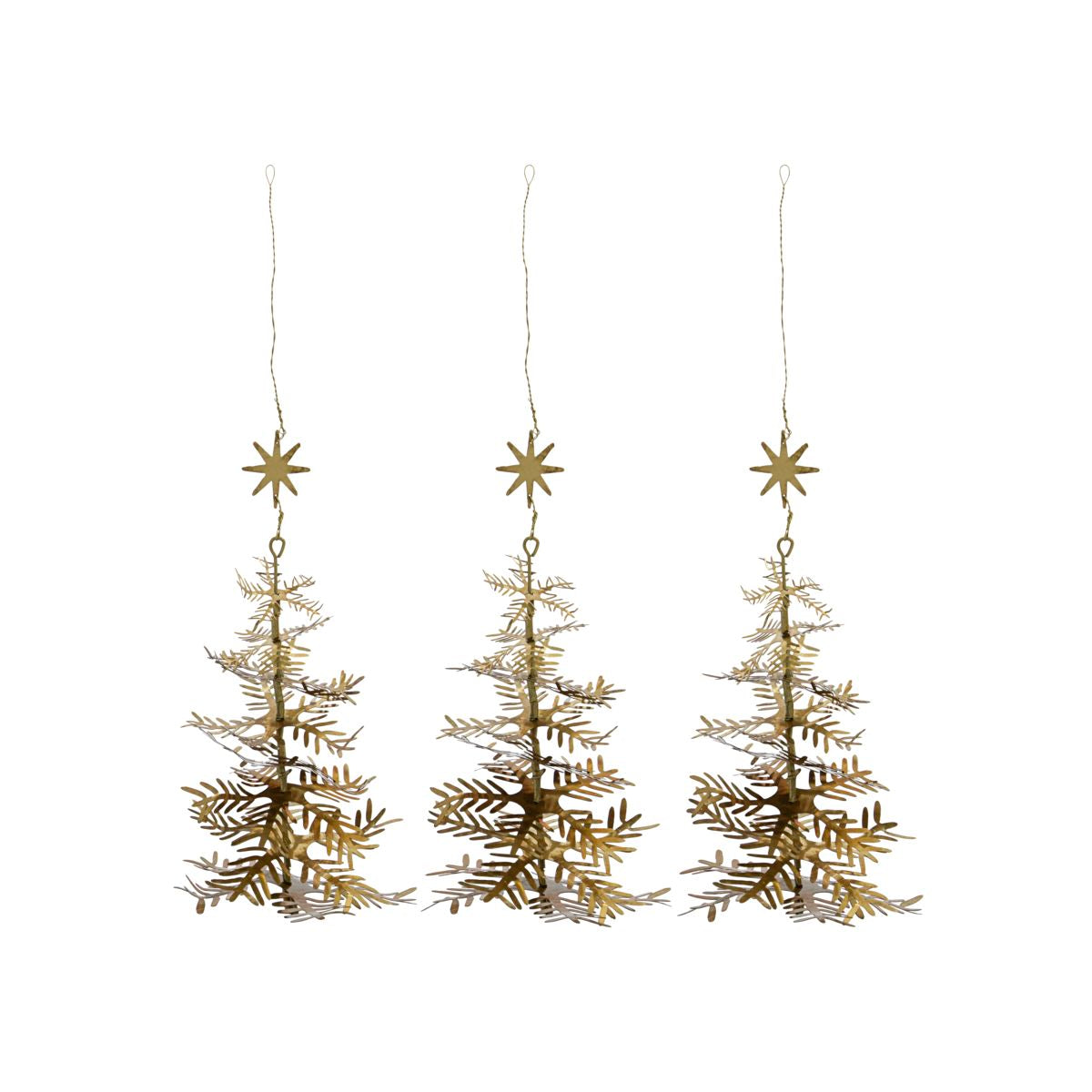 The Lamet Christmas Tree Ornaments in Antique Brass by House Doctor come as a set of 3, each with a star topper and elegant design, perfect for adding festive charm to your holiday décor.