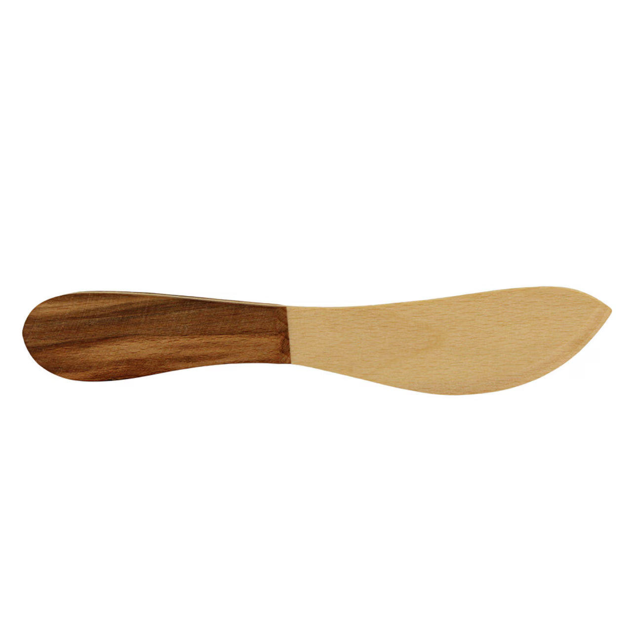 The Strömshaga Butter Knife w. Handle Beech / Cherry Wood features a two-tone design with a dark cherry wood handle and light beech wood blade, perfect for smooth spreading.