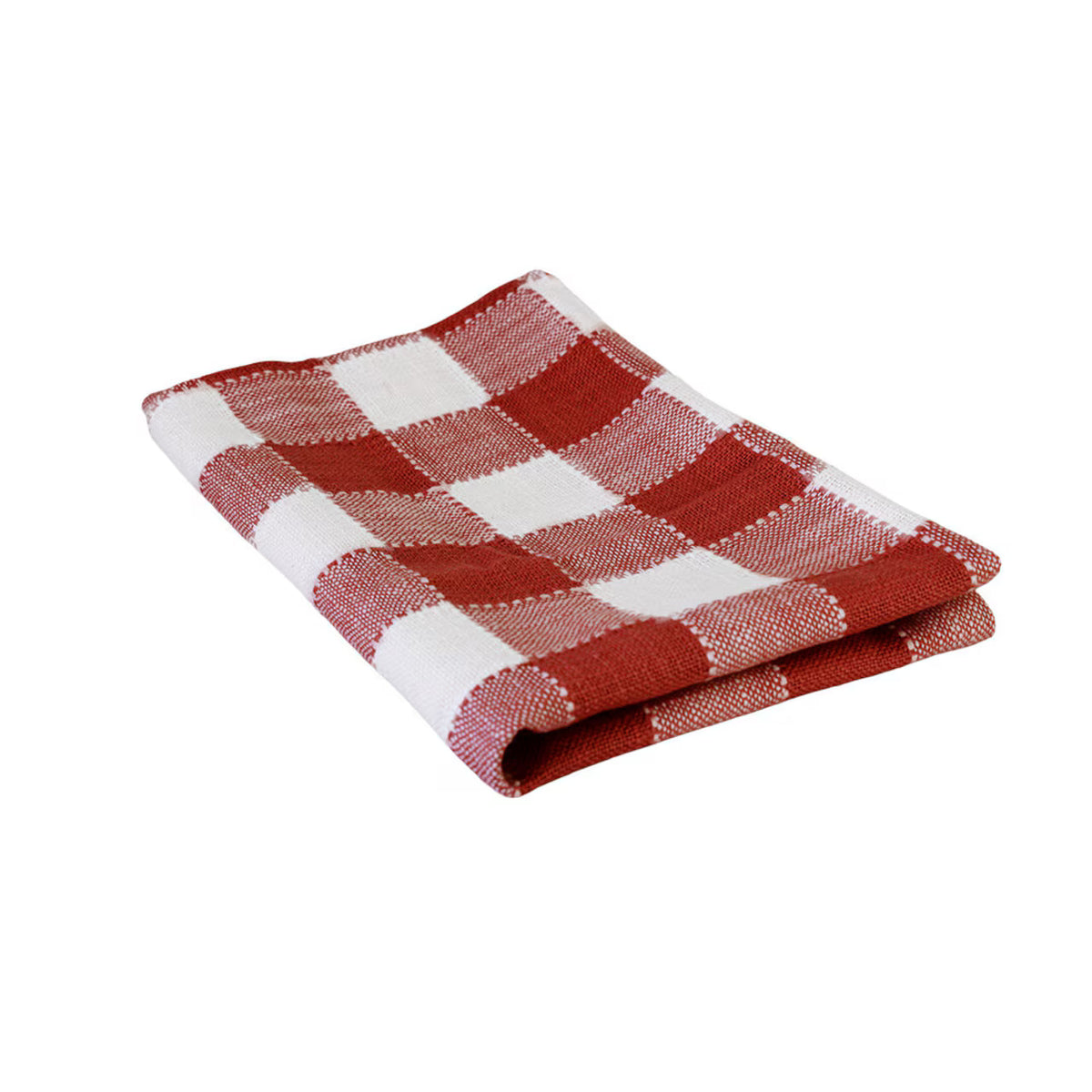The Ida Kitchen Towel, Check in Red and White by Strömshaga is shown folded against a plain white background, displaying its classic red and white checkered design.