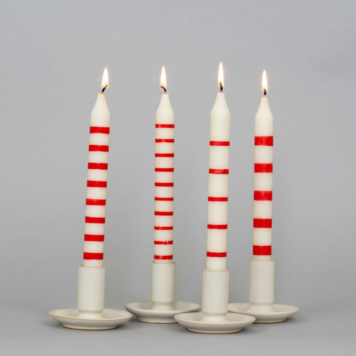 Striped Candles 4 pack in soy wax, in red