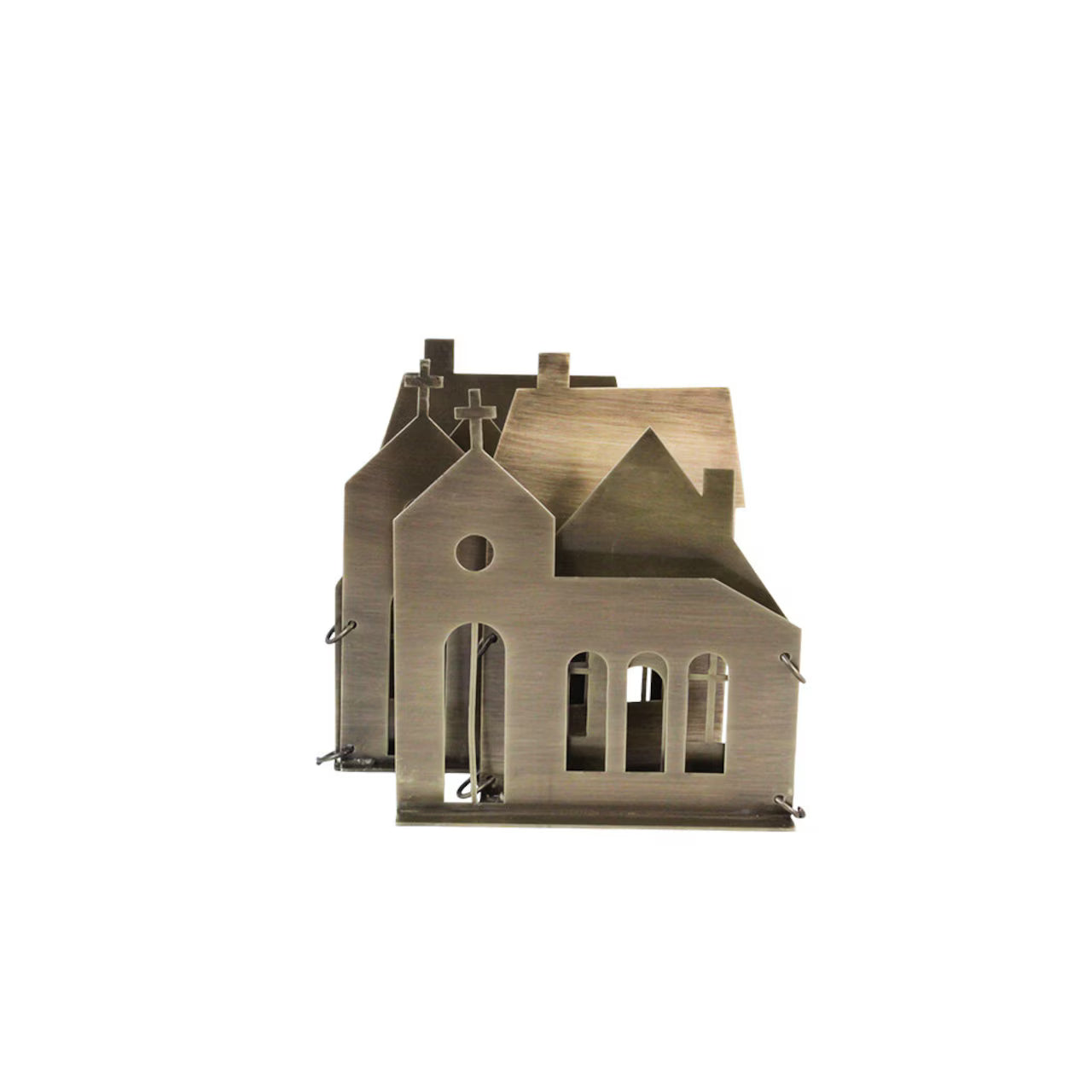The Decorative Row City in Antique Brass by Strömshaga is a charming metal tealight holder shaped like houses and a church, perfect for adding festive Christmas decor to your home.