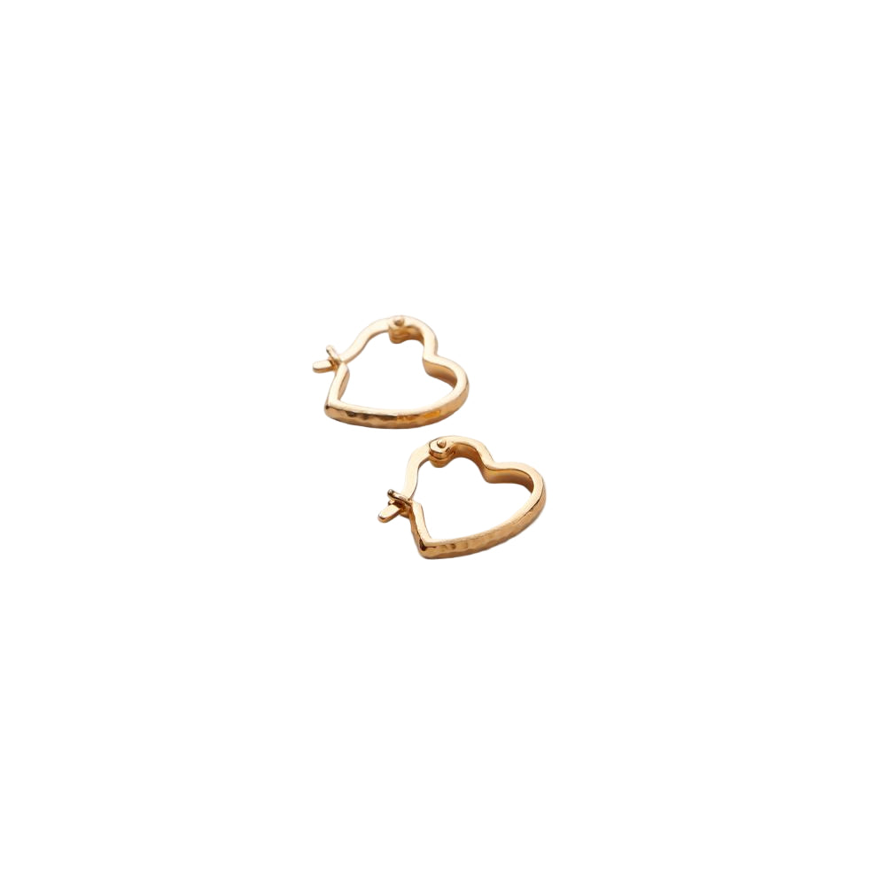 The Small Affection Hoops in Gold by Pernille Corydon are heart-shaped earrings with latch clasps, perfect as romantic jewelry, shown on a white background.