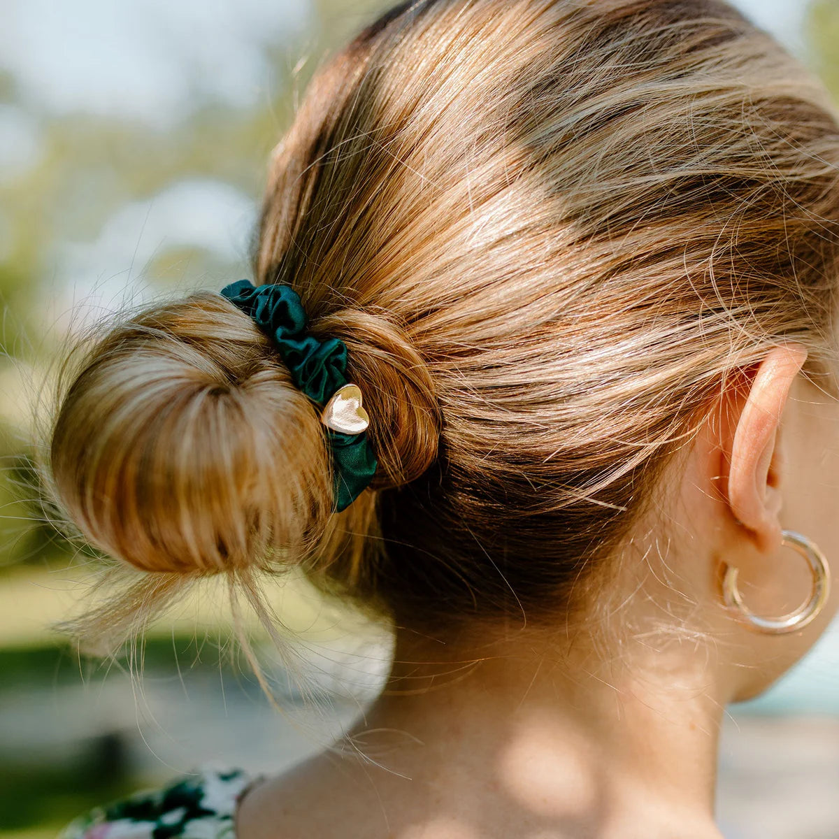 Silk Scrunchie Gold Heart · chive green