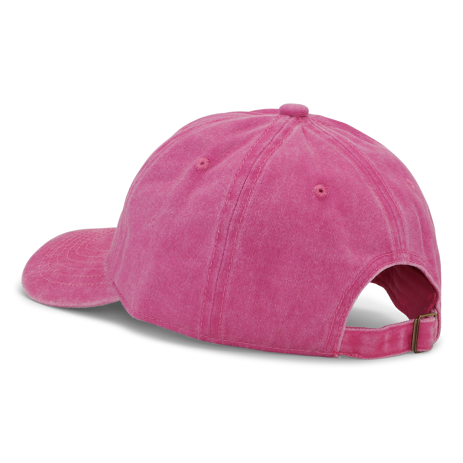 The Sui Ava Everyday Cap, Bisou in Pink, is shown from the back with a soft, lightly textured cotton material and an adjustable strap featuring a metal buckle.