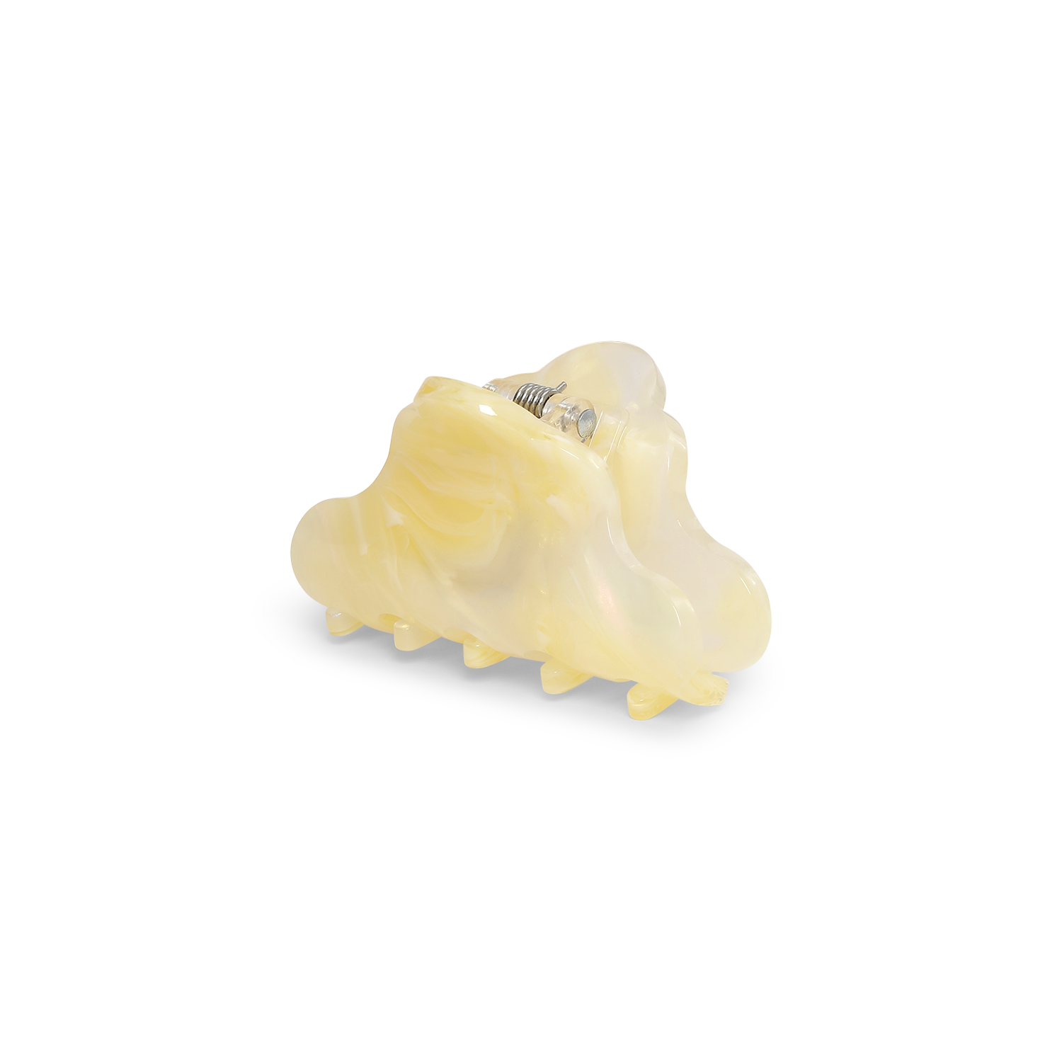The Sui Ava Lene Flopsy Mini Hair Claw Clip in Yellow features a cloud-inspired shape and sturdy metal spring hinge, shown here translucent yellow against a plain white background.