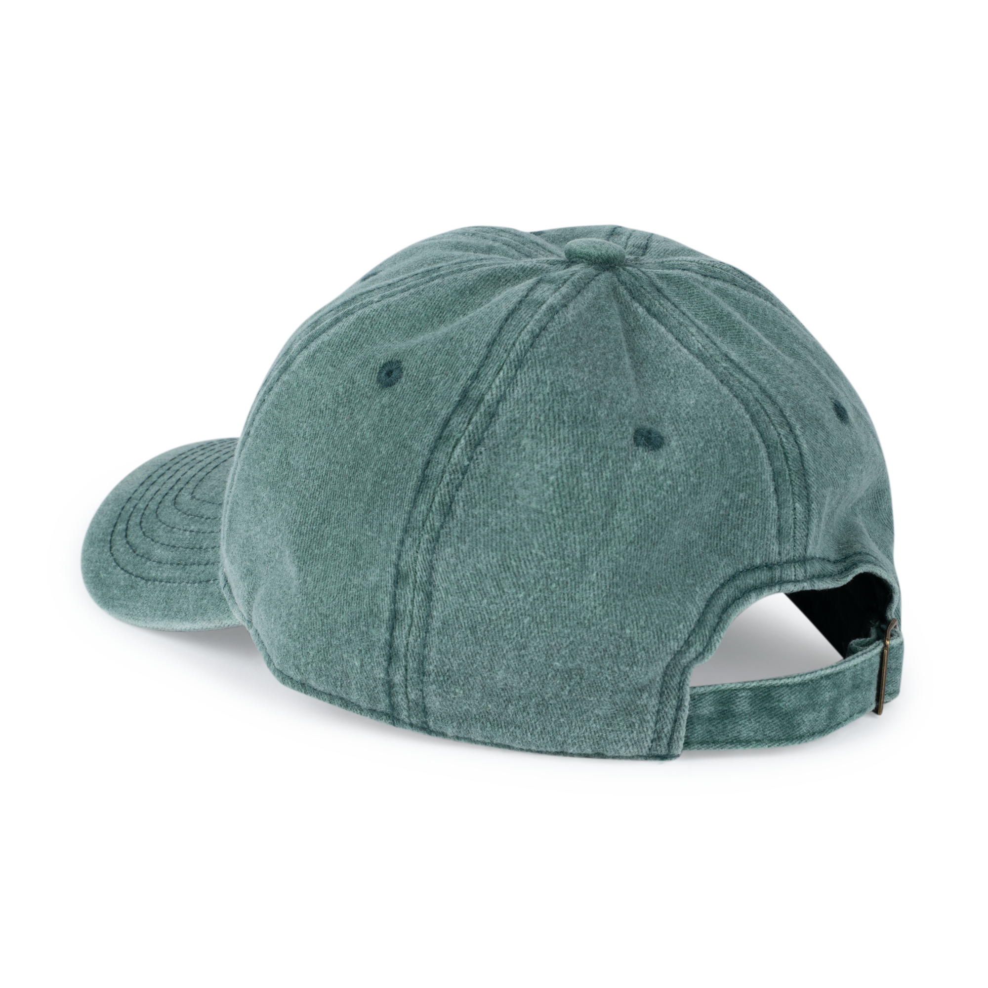 The Sui Ava Everyday Cap, Moms Club in Green, is made from 100% cotton and features a fabric strap with a metal clasp at the back for adjustable sizing.