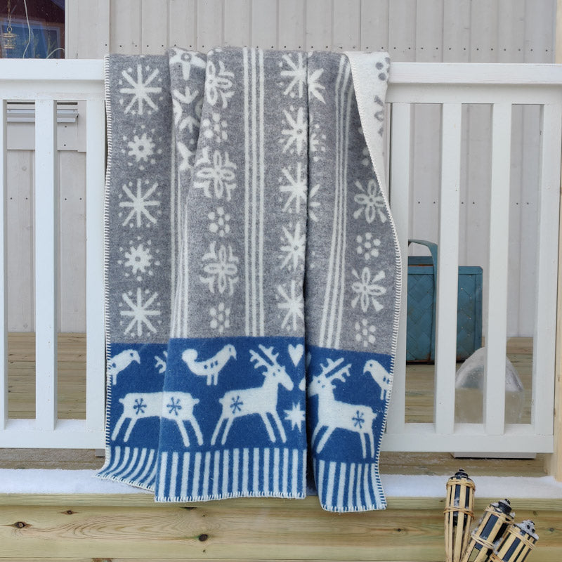 Lappland Lambswool Throw, Light Grey & Blue