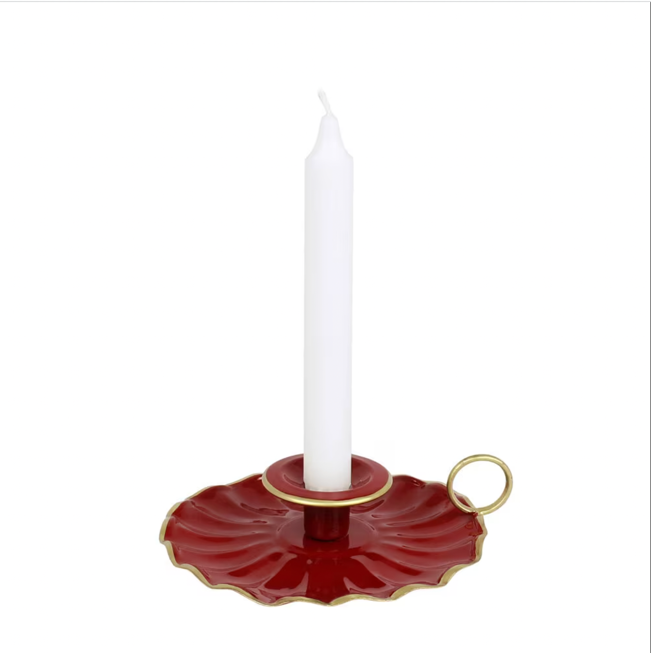 Candle holder Ingrid in Red w. Gold details 15cm