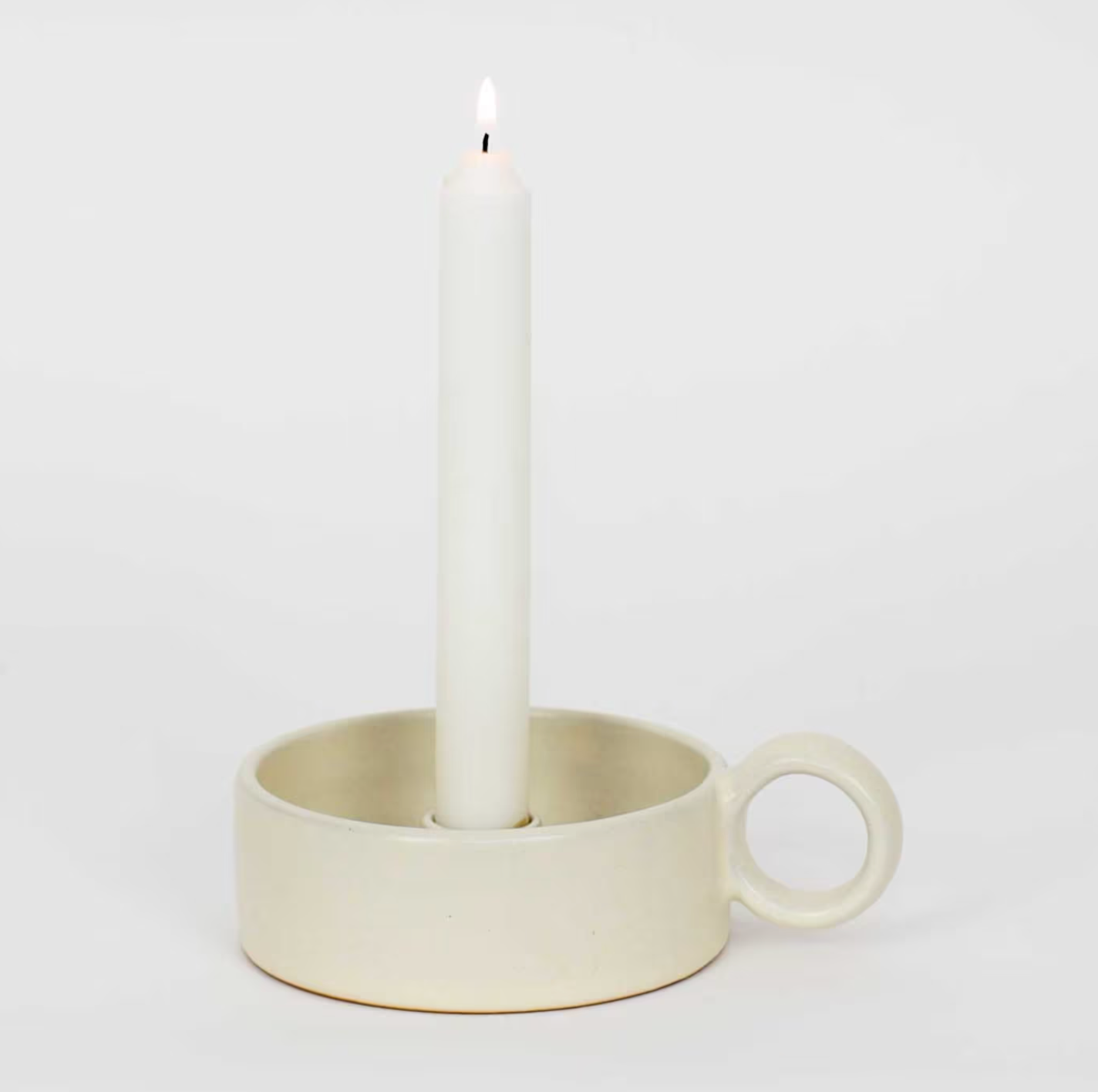 Candleholder Ester w. handle, in Creamy White 12cm, handmade