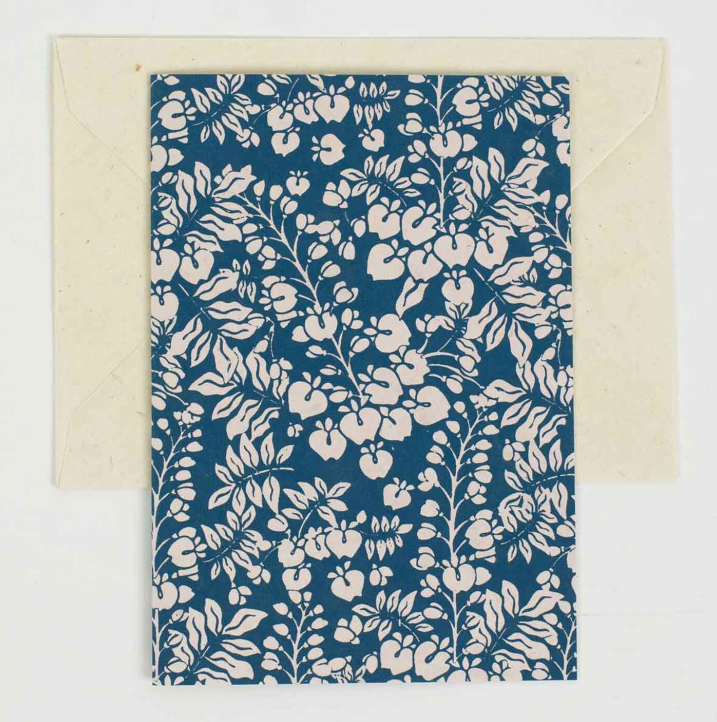 Card Bloom, blue & pink flower pattern, handmade