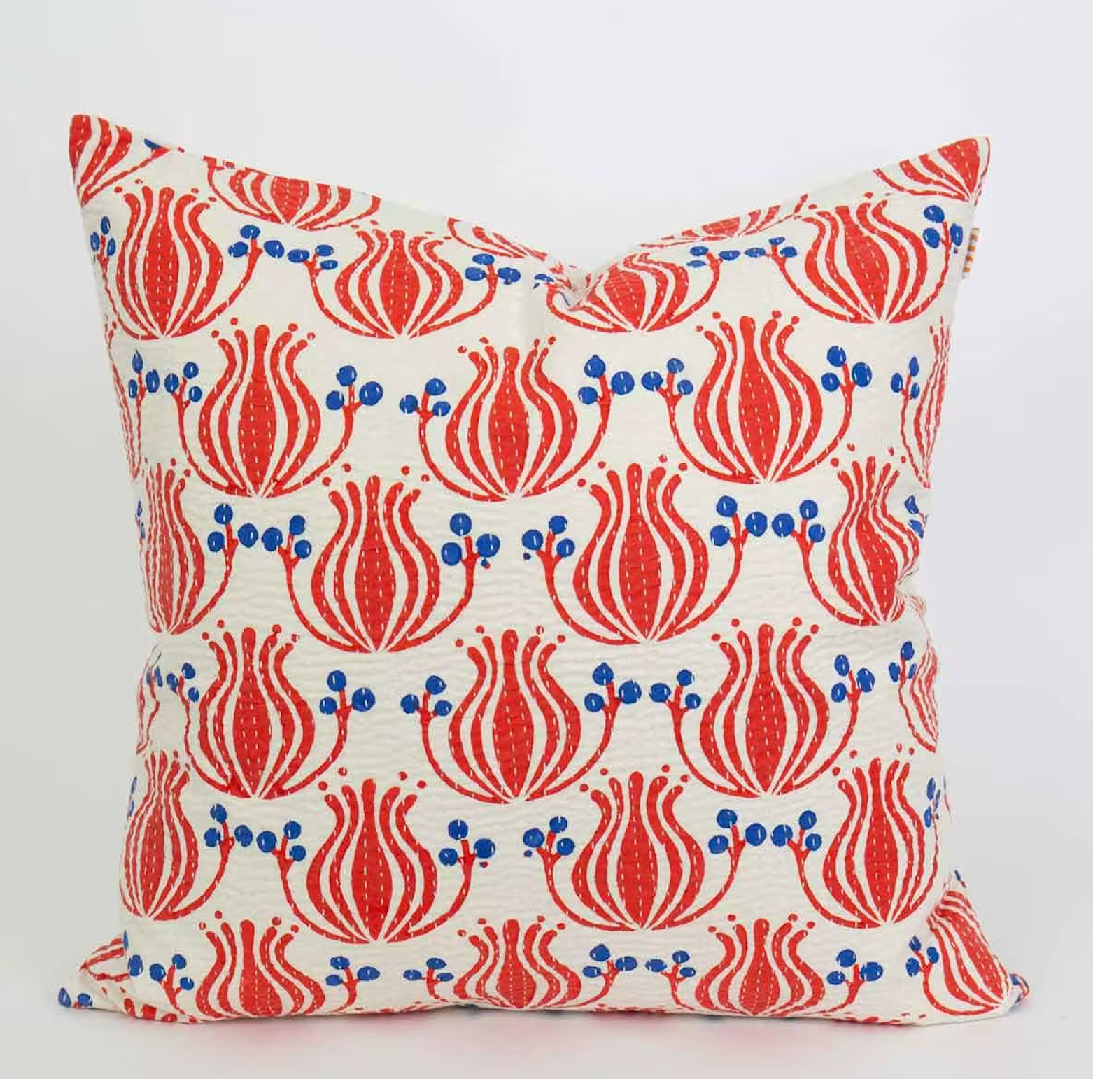Cushion cover Flower 50x50, red / blue, handprinted