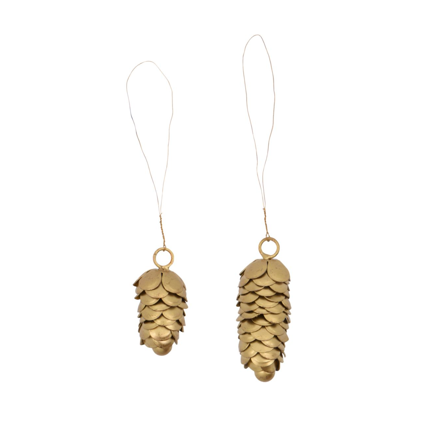 Ornaments Pinecones, set of 2, in Iron, Gold