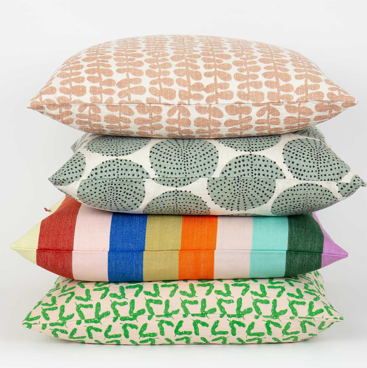 Cushion Cover Dots in Dots 50x50, mint green & black, handprinted