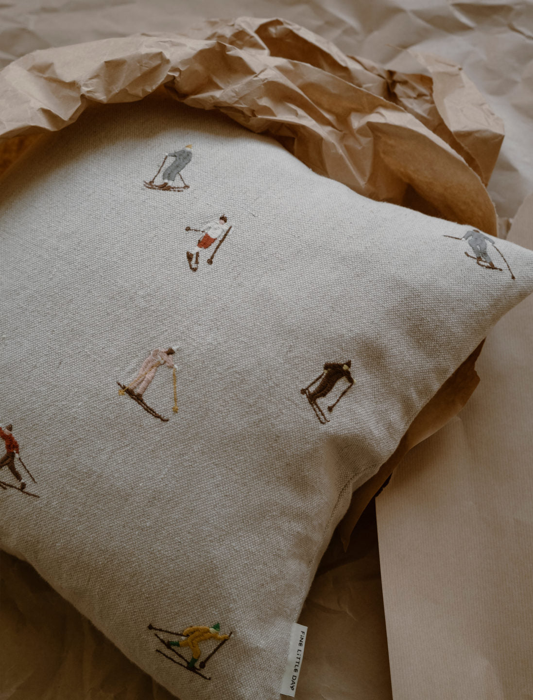 Skiers Embroidered Cushion Cover