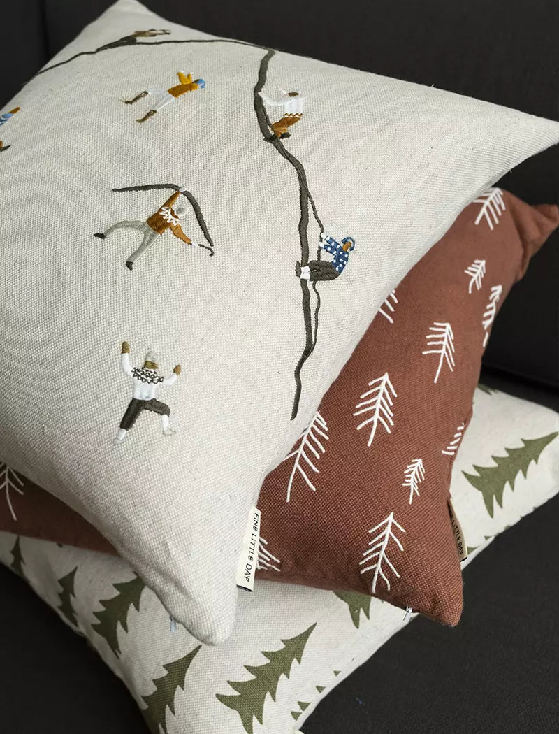 Mountain Climbers Embroidered Cushion COVER