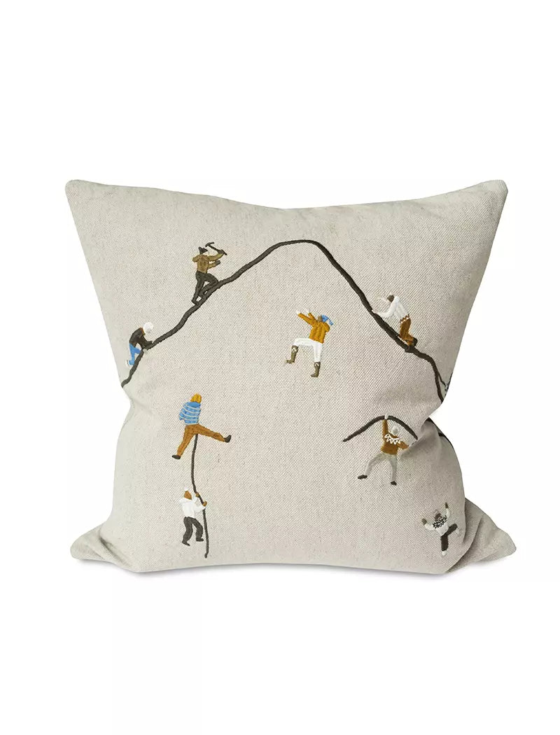 Mountain Climbers Embroidered Cushion Cover w. Inner Cushion