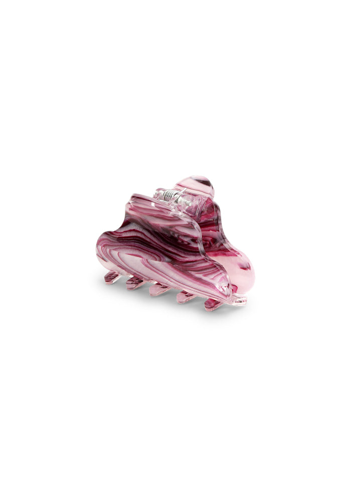Small marbled Lene Ember Mini Hair Claw Clip in pink and purple.