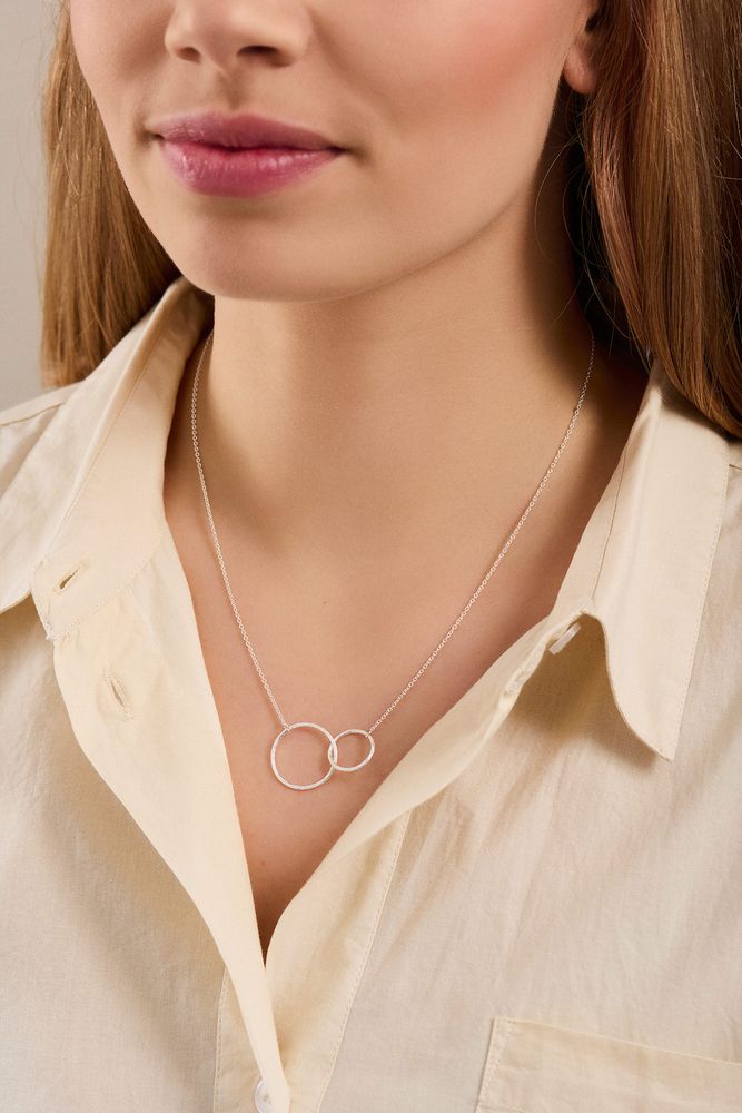 Double Plain Ring Necklace in Silver