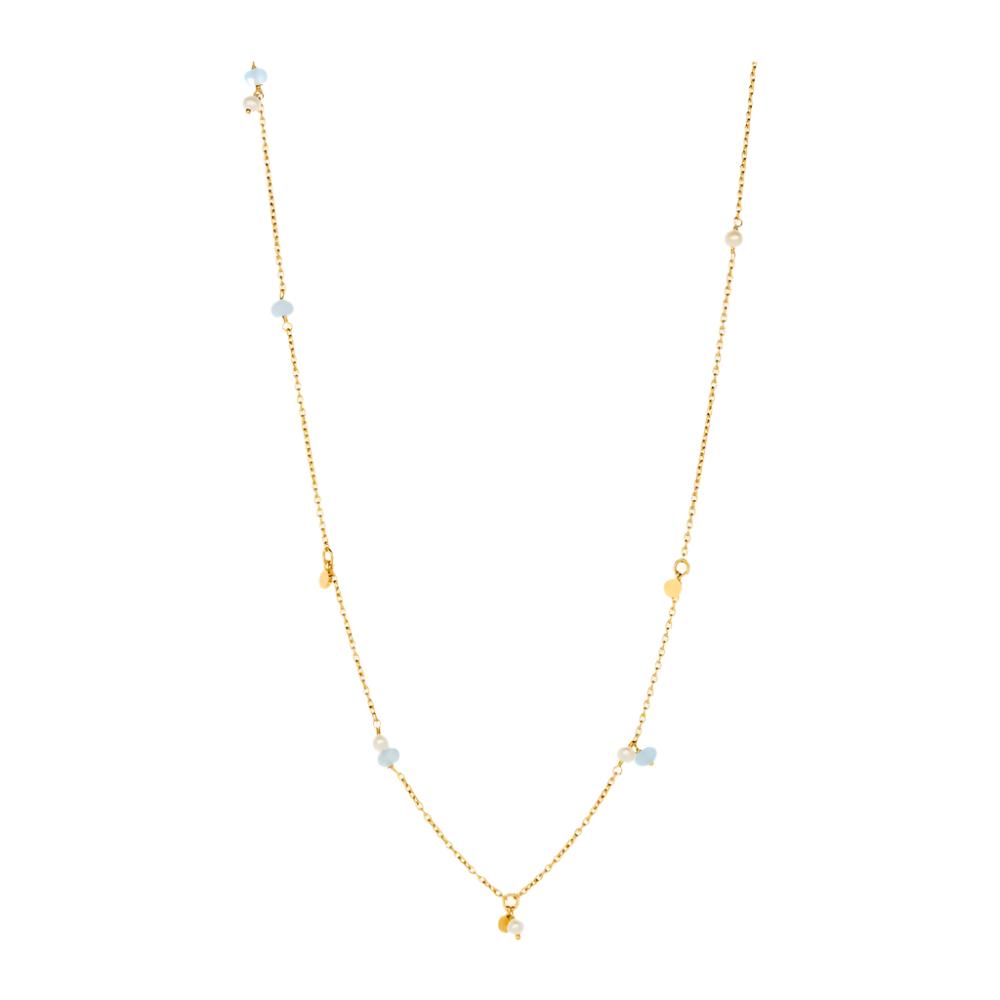 Afterglow Sea Necklace in Gold w. Freshwater Pearls & Blue Agate