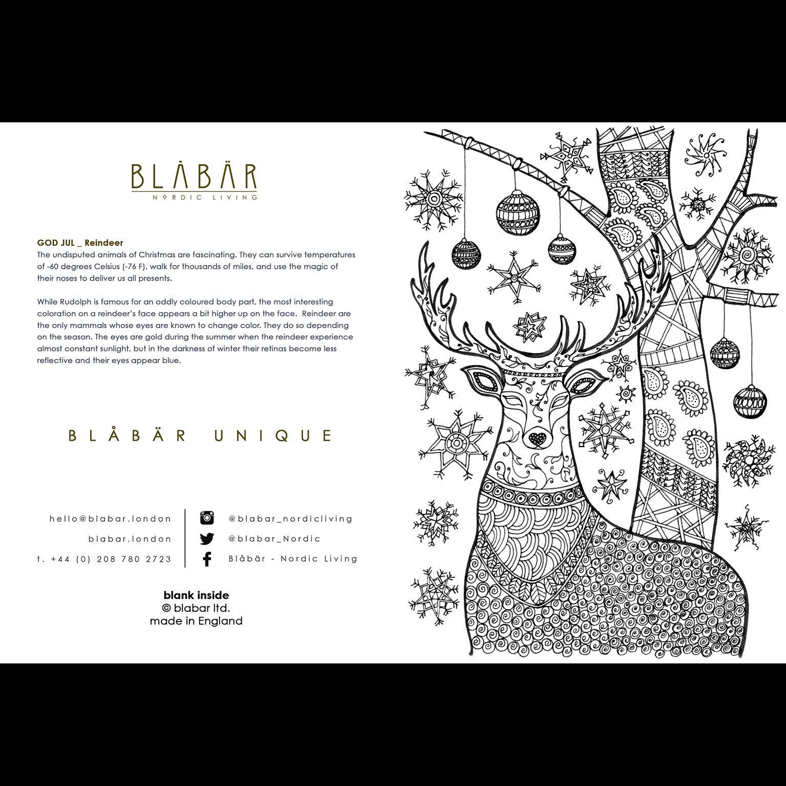 Blåbär Unique Christmas Card, Reindeer under Tree - Blabar Nordic Living