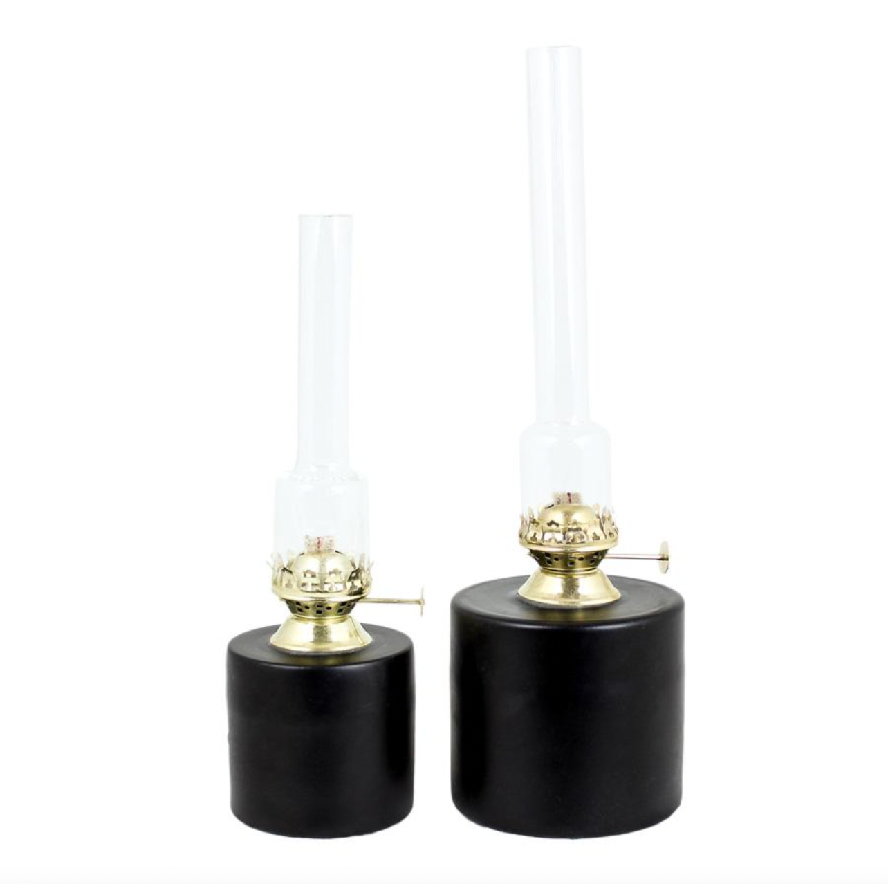 Oil Lamp in Black w. Brass Large 30cm