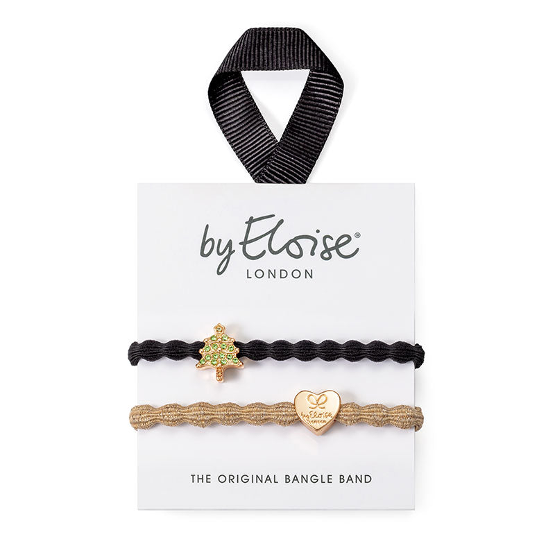 Bangle Band Christmas Night Set of 2 - Black Christmas Tree & Gold bangles
