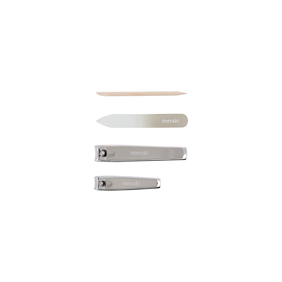 Nail kit, w. cuticle push, nail file, small clipper and large clipper, Grey
