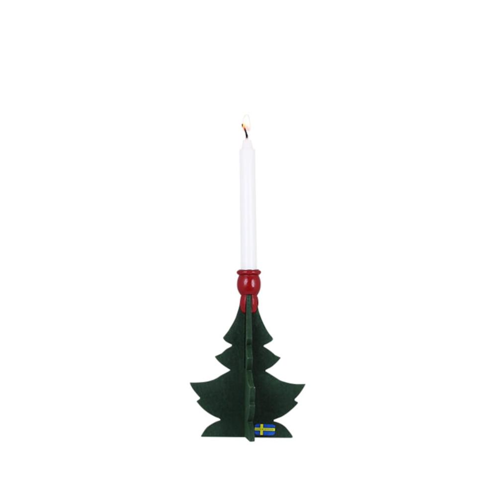 Christmas Tree w. 1 Candle Holder Small Green/Red in Birch Wood 12.5cm