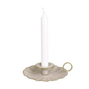 Candle holder Ingrid in Cream Beige w. Gold details 15cm