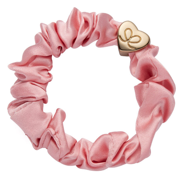 Silk Scrunchie Gold Heart · pink