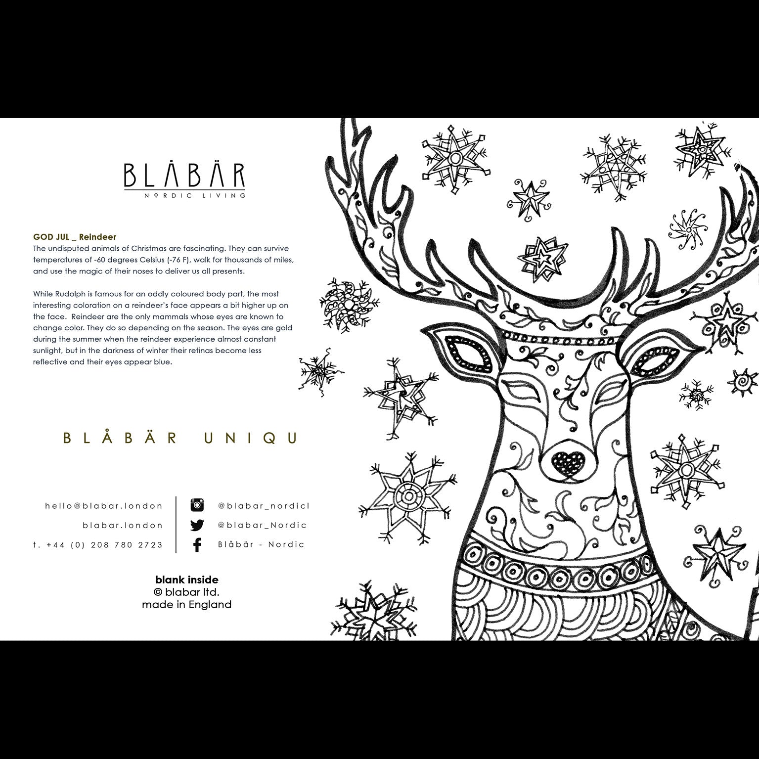 Blåbär Unique Christmas Card, Reindeer - Blabar