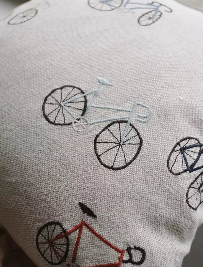Bicycles Embroidered Cushion COVER