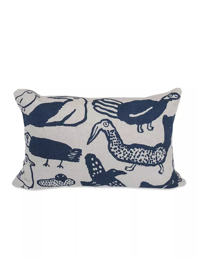 Tori Birds Cushion COVER on Linen in Blue