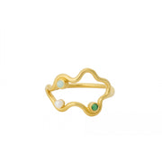 Cove Ring in Gold w. Freshwater pearl, Green chalcedony & Green amazonite stones